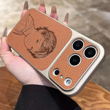 カスタム写真ラインアート iPhoneケース｜レーザー刻印・PUレザー｜iPhone 16〜18 Pro Max対応
