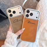 名入れ iPhone用ケース｜デニム調レザー・カスタムネーム対応