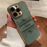 花柄に包んで 大人カッコいい 名入れ 文字入れ 柔らかラムスキン( lambskin Leather) 4色 iPhone用ケース
