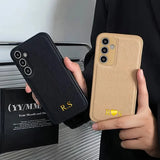 高品質レザー ゴールド色で 文字 刻印できる オーダーメイド ４色 Samsung Galaxy用ケース(ゴールド：下部3D刻印)