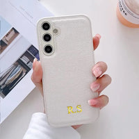 高品質レザー ゴールド色で 文字 刻印できる オーダーメイド ４色 Samsung Galaxy用ケース(ゴールド：下部3D刻印)