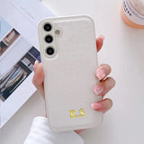 高品質レザー ゴールド色で 文字 刻印できる オーダーメイド ４色 Samsung Galaxy用ケース(ゴールド：下部3D刻印)