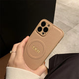 Magsafe機能付き 高品質レザー カスタム文字 刻印可 オーダーメイド 3色 iPhone用ケース(ゴールド：中央3D刻印）
