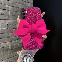 Luxury ラインストーンと蝶ちょう結び グリッターレザーファッション Samsung Galaxy用ケース