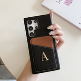 メタル文字で イニシャル入れ オーダーメイド ツートンカラー カードポケット付き 5色Samsung Galaxy用ケース