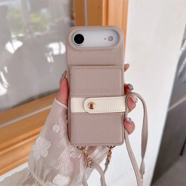便利な ウォレット型 ミラー カードホルダー クロスボディストラップ付きケース ４色 iPhone用ケース