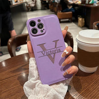 《16～14シリーズ》高品質レザー 大人カッコいい 大文字イニシャル 名入れ 文字入れ ８色 iPhone用ケース