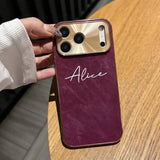 名入れオーダーメイド iPhone用ケース｜デニム調合成レザー・メッキ加工カメラ保護｜iPhone 15〜18対応