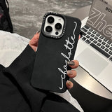 【名入れ可】大人かわいいアートフォント カスタマイズ フェイクレザーiPhone用ケース｜５色展開