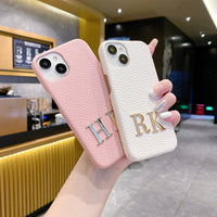 Gold Metal Letter イニシャル入れ カスタマ可ペブルドレザー(Pebbled Leather) 5色 iPhone用ケース