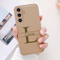 高品質レザー 大人カッコいい 大文字イニシャル 名入れ 文字入れ 4色 Samsung Galaxy用ケース(Colorless：3D刻印）