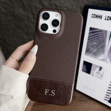 Magsafe機能付き 高品質フェイクレザー カスタム文字 Silver 刻印可 オーダーメイド ４色 iPhone用ケース