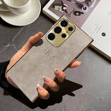 大人カッコいい 名入れ 文字入れ 柔らかラムスキン( lambskin Leather) 4色 Samsung Galaxy用ケース(Colorless：中央3D刻印）
