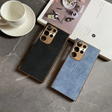 大人カッコいい 名入れ 文字入れ 柔らかラムスキン( lambskin Leather) 4色 Samsung Galaxy用ケース(Colorless：中央3D刻印）