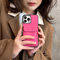 Popカラー カーバありのカードホルダー付き 上質革の5色iPhone用ケース