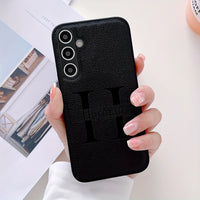 高品質レザー 大人カッコいい 大文字イニシャル 名入れ 文字入れ 4色 Samsung Galaxy用ケース(Colorless：3D刻印）