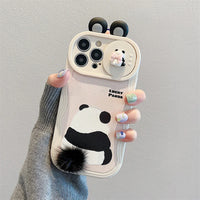 3Dキュートなパンダが可愛い Push Window Camera Cover付 iPhone用ケース