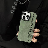 【名入れ可】大人かわいいアートフォント カスタマイズ フェイクレザーiPhone用ケース｜５色展開