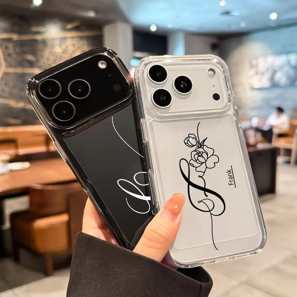 大人カッコイイ Rose パターン 筆記体で 名前をオリジナル カスタム文字入れ ２色 iPhone用ケース