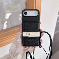 便利な ウォレット型 ミラー カードホルダー クロスボディストラップ付きケース ４色 iPhone用ケース