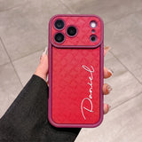 名入れオーダーメイド iPhone用ケース｜おしゃれな格子柄 PUレザー iPhone 15〜18対応
