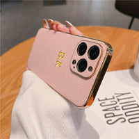 イニシャル入れ  ラグジュアリー Litchiレザーバンパーカバー オーダーメイド iPhone用ケース