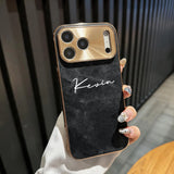 名入れオーダーメイド iPhone用ケース｜デニム調合成レザー・メッキ加工カメラ保護｜iPhone 15〜18対応