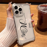 【名入れ可】 ローズ柄 クリア iPhone用ケース｜大人かわいい シリコン TPU 耐衝撃タイプ