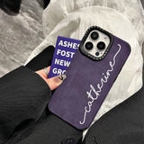 【名入れ可】大人かわいいアートフォント カスタマイズ フェイクレザーiPhone用ケース｜５色展開