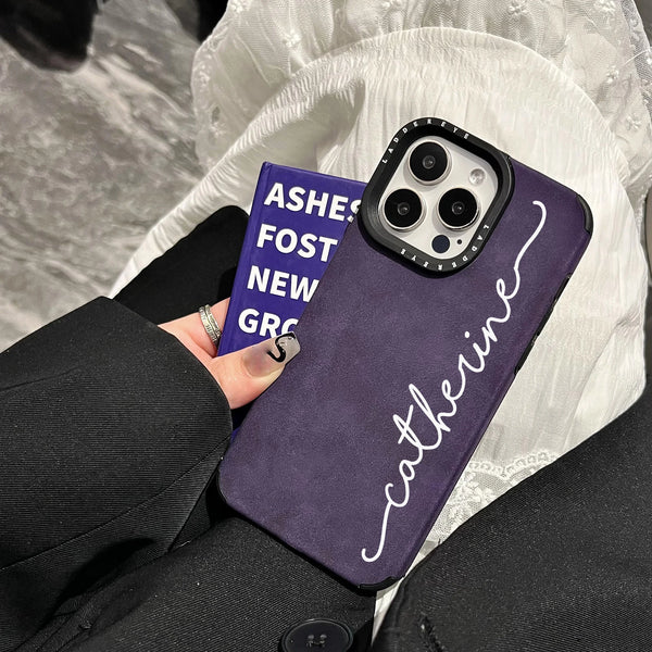 【名入れ可】大人かわいいアートフォント カスタマイズ フェイクレザーiPhone用ケース｜５色展開