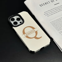 高級縦ストライプレーザー彫刻 大文字 イニシャル オーダーメイド iPhone用ケース