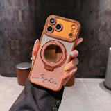 名入れ iPhone用ケース｜ラインストーン×ミラー付きスタンド・キラキラTPU・iPhone 11～17対応