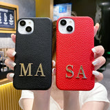 Gold Metal Letter イニシャル入れ カスタマ可ペブルドレザー(Pebbled Leather) 5色 iPhone用ケース