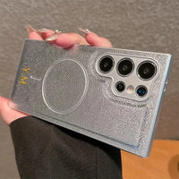 Magsafe機能付き 高品質レザー カスタム文字 刻印可 オーダーメイド 3色 Samsung Galaxy用ケース(ゴールド：下部3D刻印）