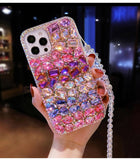 iPhone15用ケース登場❣ カラフルダイヤモンド ピンク 輝くクリスタルが全面に  iPhone用ケース