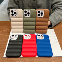 ３Dダウンジャケット Lineテクスチャー Blackカメラ保護ケース ６色 iPhone用ケース