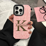 可愛いピンク レオパード柄 大人カッコいい 大文字イニシャル 名入れ 文字入れ iPhone用ケース