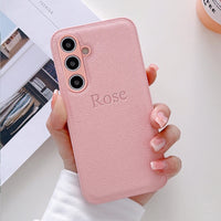 高品質レザーの イニシャル 数字も 刻印できる オーダーメイド 4色 Samsung Galaxy用ケース(Colorless：中央3D刻印）