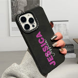 【名入れ可】iPhone 13～11対応 2色×2書体重ね刻印フェイクレザーケース｜大人可愛いカスタマイズケース