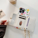 かわいいイラスト入り メタルロングハンギングチェーン ミラー付きカードホルダー iPhone用ケース