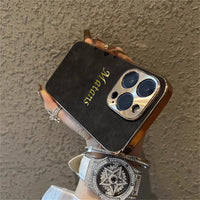 大人カッコいい 名入れ 文字入れ 柔らかラムスキン( lambskin Leather) 4色 iPhone用ケース(ゴールド：刺繡フォントスタイル）