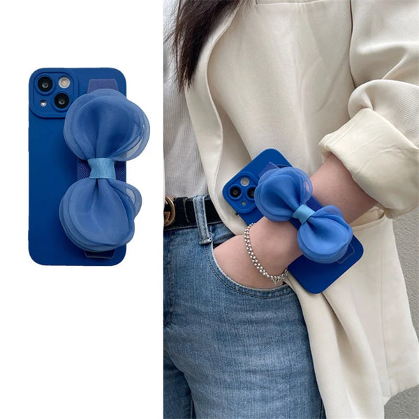 Korea Styleのキュートなリボンがポイントのリストバンド付きカラフルiPhone用ケース