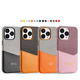 イニシャル刻印・マグネット式カードホルダー付き 高級PUレザーケース（ゴールド）｜iPhone 12〜17 / Pro Max・Plus 対応