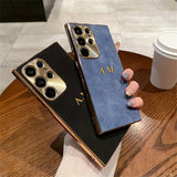 大人カッコいい 名入れ 文字入れ 柔らかラムスキン( lambskin Leather) 4色 Samsung Galaxy用ケース(ゴールド：中央3D刻印）