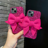 【3Dリボン付き】キラキラ グリッター iPhone用ケース｜かわいい 韓国風 ソフトケース 耐衝撃 iPhone17〜11 / 17 Air / 16e対応