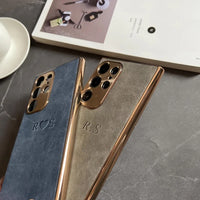 大人カッコいい 名入れ 文字入れ 柔らかラムスキン( lambskin Leather) 4色 Samsung Galaxy用ケース(Colorless：中央3D刻印）