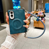 Samsung Galaxy Z Fold8対応 高級ビジネス風クレイジーホースレザーケース｜MagSafe対応・ワイドリストストラップ付き・耐衝撃保護カバー