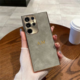 大人カッコいい 名入れ 文字入れ 柔らかラムスキン( lambskin Leather) 4色 Samsung Galaxy用ケース(ゴールド：中央3D刻印）