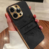 花柄に包んで 大人カッコいい 名入れ 文字入れ 柔らかラムスキン( lambskin Leather) 4色 iPhone用ケース