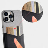 イニシャル刻印・マグネット式カードホルダー付き 高級PUレザーケース（ゴールド）｜iPhone 12〜17 / Pro Max・Plus 対応